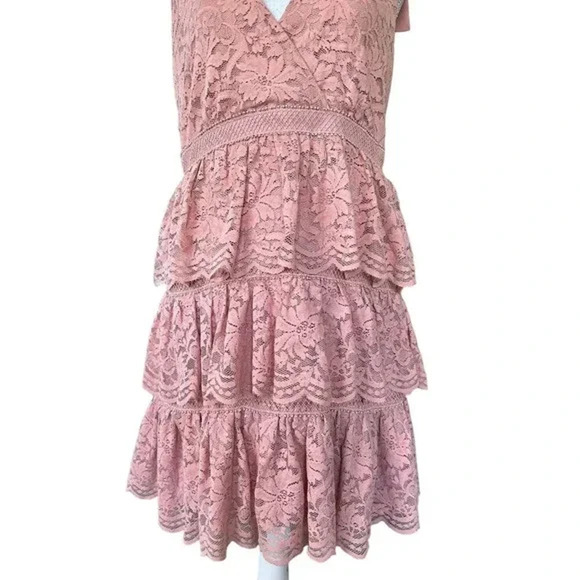 Bardot Roxie Sleeveless Tiered Lace Pink Mini Dress Size 10 - Picture 5 of 10